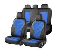 Coverado Juego Completo de Fundas de Asiento de Coche de Cuero de Diamante de Lujo con diseño Texturizado de Fibra de Carbono, Protector de Asiento de Coche Impermeable, Negro y Azul, Fundas de