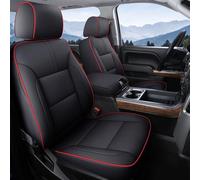 Coverado Juego Completo de Fundas de Asiento de Coche de Piel sintética para Chevy Silverado 2014-2018 1500, 2015-2019 2500HD 3500HD Chevy Silverado GMC Sierra Crew Doble Cabina extendida (Rojo)