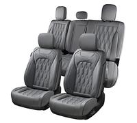 Coverado Juego Completo de Fundas de Asiento de Coche, Fundas de Asiento de Cuero para Ford F150 2015-2025 y F250 F350 F450 Super Duty Crew Cab XL XLT Lariat King Ranch Platinum (Gris)