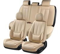 Coverado Juego Completo de Fundas de Asiento de Coche, Protector de Asiento de Coche Impermeable, cojín de Piel de napa, Fundas de Asiento Beige para Coche, Asientos Delanteros y Traseros, Ajuste