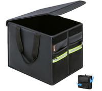 Coverado Organizador de Maletero Coche y SUV, Impermeable Bolsas para maletero de cuero napa, 30 L Plegable Caja maletero coche,Cubículo múltiple & Divisor, Fijar 2 correas