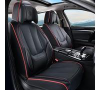 Coverado Universal Seat Covers Full Set, 5 Seats Universal Seat Covers for Cars, Waterproof Nappa Leather Car Seat Covers with Head Pillow, Auto Protectors Fit for Most Pick-up Truck, Black&Redline