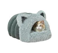 Covered Cat Bed, Cute Plush Cat Cave Ears, 19.69x16.54x11.81 Inches, Warm Cozy House, Soft Comfort Kitten Tent Bed, Enclosed Sleeping Nest for Pets and Small Dogs (Multicolor)