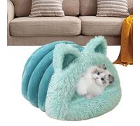 Covered Cat Bed, Cute Plush Cat Cave Ears, 19.69x16.54x11.81 Inches, Warm Cozy House, Soft Comfort Kitten Tent Bed, Enclosed Sleeping Nest for Pets and Small Dogs (Multicolor)