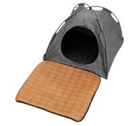 Covered Cat Bed Foldable Portable Removable Pet House With Rattan Mat