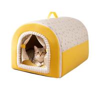 Covered Cat Beds - Soft Warm Nest with Handle, Enclosed Washable Cat House Bed for Small Pets | Indoor Outdoor Winter Sleeping Cave | Comfortable Nest with Door Curtain | Pet Bed for Cats, Small Dogs