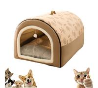 Covered Dog Bed - 2 in 1 Detachable Cat Bed with Ball Pendant, Cat Nest & Sofa Dual Purpose Covered Cats Nest, Washable and Comfortable Hideaway, for Dogs/Cats Within 1.5/2.5/7.5kg (Brown,Medium)
