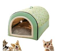 Covered Dog Bed - 2 in 1 Detachable Cat Bed with Ball Pendant, Cat Nest & Sofa Dual Purpose Covered Cats Nest, Washable and Comfortable Hideaway, for Dogs/Cats Within 1.5/2.5/7.5kg (Green,Medium)