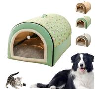 Covered Dog Bed - 2 in 1 Detachable Cat Bed with Ball Pendant, Washable and Comfortable Hideaway, Cozy Dog Beds with Cover Cave for Pets, Indoor Cats, Large Dogs (Green,Medium)