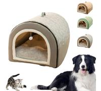 Covered Dog Bed - 2 in 1 Detachable Cat Bed with Ball Pendant, Washable and Comfortable Hideaway, Cozy Dog Beds with Cover Cave for Pets, Indoor Cats, Large Dogs (Grey,Small)