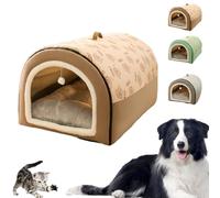 Covered Dog Bed - 2 in 1 Detachable Cat Bed with Ball Pendant, Washable and Comfortable Hideaway, Cozy Dog Beds with Cover Cave for Pets, Indoor Cats, Large Dogs (Brown,Large)