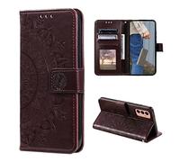 CoverKingz Funda compatible con Samsung Galaxy A54 5G - Carcasa para teléfono móvil con compartimento para tarjetas - Funda con tapa plegable diseño mandala marrón