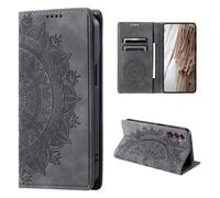 CoverKingz Funda para Samsung Galaxy A55 5G con Ranura para Tarjetas, Funda Plegable con Diseño de Mandala Gris