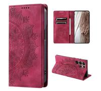 CoverKingz "Funda para teléfono móvil Samsung Galaxy S24 Ultra Funda con Ranura para Tarjetas Funda Protectora Funda para teléfono móvil Plegable Diseño de Mandala Rojo