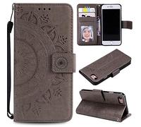 CoverKingz Fundas con Tapa para móvil Apple iPhone 7/8/SE [2020/2022] - Fundas Tipo Libro con Ranura para Tarjetas, para iPhone SE [2020/2022] Cover - Motivo de Mandala Gris