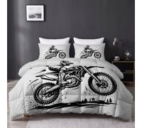 Coverless Edredón Motocross Bike Rider Dust 230 x 220 cm | Juego de edredón gótico estampado de 7,5 tog, juego de edredón reversible blanco madre