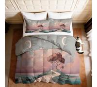 Coverless - Juego de edredón Dreamy Cloud Sea Moon Queen de 3 piezas reversible de 7,5 tog, árbol, lago, piedra, camino, prado, edredón 100% alternativo al plumón y transpirable, 230 x 220 cm, color