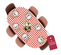 Covers For The Home Deluxe Elastic Edged Flannel Backed Vinyl Fitted Table Cover - Gingham Red Pattern - Round Oblong Oval - Fits Tables up to 48 W x