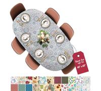 Covers For The Home Deluxe Elastic Edged Flannel Backed Vinyl Fitted Table Cover - Multi-Color Geometric Medallion Pattern - Round Oblong Oval - Fits Tables up to 48" W x 68" L