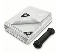 CoverUp! Lona Impermeable Blanco 6×10 m 120 g/m² con 34 m Cuerda y Ojales Aluminio - Resistente UV y desgarros - Cobertura Exterior Multiuso