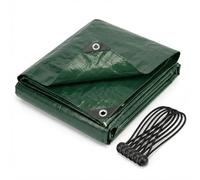 CoverUp! Lona Impermeable Verde 6x10 m 200 g/m² con 15 Gomas de sujeción y Ojales Aluminio - Resistente UV y desgarros - Cobertura Exterior Premium