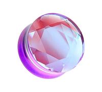 Covet Jewelry Tapón de calibre de oreja acampanada doble de vidrio iridiscente de sirena facetada, vidrio borosilicato, circonita cúbica