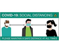 COVID-19 Distancia social Por favor, mantenga una distancia segura en todo momento - pancarta de PVC c/w ojales 1270x610mm