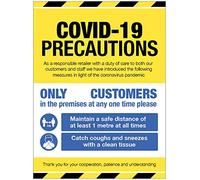 COVID 19 Precautions - Cartel de ventana - amarillo (1 metro de distancia social) señal de PVC semirrígido (300 x 400 mm)