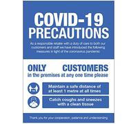COVID 19 Precautions - Cartel de ventana de tienda - azul (1 metro de distancia social) señal semirrígida de PVC (300 x 400 mm)