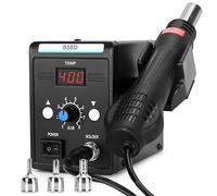 COVVY Estación de retrabajo de aire caliente con pantalla LCD, estación de soldadura de temperatura y volumen ajustable 858D, 3 boquillas de aire caliente, 700 W para soldadura y reparación SMD