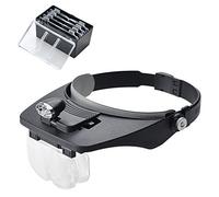 COVVY Lupa de diadema con 2 luces LED, lupa montada en la cabeza de lupa con manos libres con 4 lentes desmontables para leer, reparación electrónica, joyas, costura, manualidades, reloj (negro)