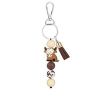 Cow Beaded Wristlet Keychain - Silicone Tassel Animal Key Holder Strap for Daily Use | 5.91inch Cute Fashion with Key Ring Charm, Decorative Bag Charm for Purse Backpack Wallet Travel Bag Organizer