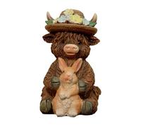 Cow Bunny Figurine - Resin Statue Highland Cow Holding Rabbit, Realistic Cute Easter Bunny Figurine, Highland Bull Resin Sculpture Holding a Rabbit, Tabletop Ornament for Home, Garden, Kitchen, Offic