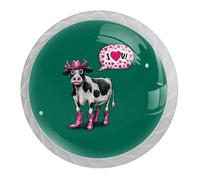 Cow Confession Love - 4 pomos redondos de cristal para decoración de armario, material ABS, accesorios de cocina, pomos de cajón de muebles, tiradores de un solo agujero