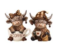 Cow Figurines - Scottish Highland Calf Statue | Acción de Gracias Resin Animal Sculpture In Brown, Perfect For Tiered Trays, Garden, Mesa, Shelf, Kitchen, Home Decoration, Coffee Bar, Living Room