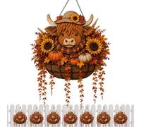 Cow Front Door Decor - Autumn Cow Basket with Warm Lights
