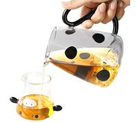 Cow Glass Water Pitcher - 550ml Cute Jug, Borosilicate Glass Milk Kettle, Cow Shape Design with Cup Lid | Cold Beverage Container for Fridge Use and Home Hotel Table Serving Kitchen Dining