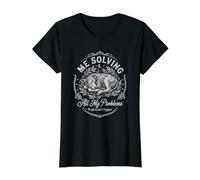 Cow Me Resolviendo Mis Problemas Dormir Siesta Divertido Camiseta gráfica económica, Mujer, Negro, XS