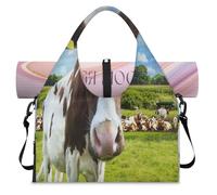 Cow On Pasture - Bolsa deportiva con compartimento para zapatos, estampado de vaca, para fin de semana, para la noche, para gimnasio, yoga, viajes, color, L, Bolsa de viaje