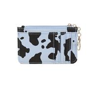 Cow Pattern Credit Card Bag with Multiple Slots Ultra-Thin Coin Change PU Zipper Key Chain(Blue)