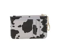 Cow Pattern Credit Card Bag with Multiple Slots Ultra-Thin Coin Change PU Zipper Key Chain(Grey)