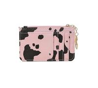 Cow Pattern Credit Card Bag with Multiple Slots Ultra-Thin Coin Change PU Zipper Key Chain(Pink)