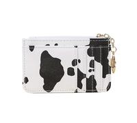 Cow Pattern Credit Card Bag with Multiple Slots Ultra-Thin Coin Change PU Zipper Key Chain(White)