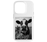 Cow Running Away from Farmer Humor Country Funny Cow Selfie Carcasa para iPhone 14 Pro