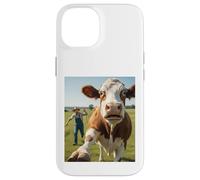 Cow Selfie Running Away from Farmer Humor Country Funny Life Carcasa para iPhone 14