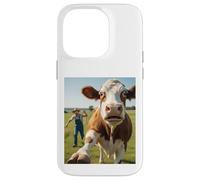 Cow Selfie Running Away from Farmer Humor Country Funny Life Carcasa para iPhone 14 Pro