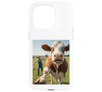 Cow Selfie Running Away from Farmer Humor Country Funny Life Carcasa para iPhone 15 Pro