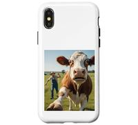 Cow Selfie Running Away from Farmer Humor Country Funny Life Carcasa para iPhone X/XS