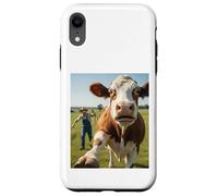 Cow Selfie Running Away from Farmer Humor Country Funny Life Carcasa para iPhone XR