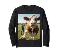 Cow Selfie Running Away from Farmer Humor Country Funny Life Manga Larga